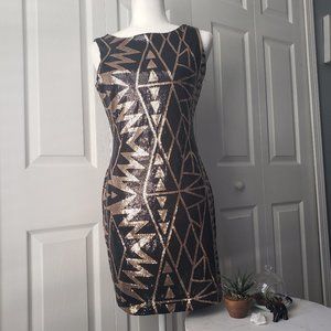 Black and Gold Geometric Sequin mini dress